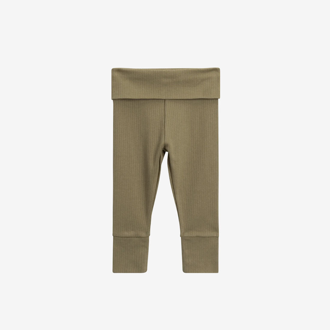 Organic Ribbed Fold Over Baby Pants - Herb