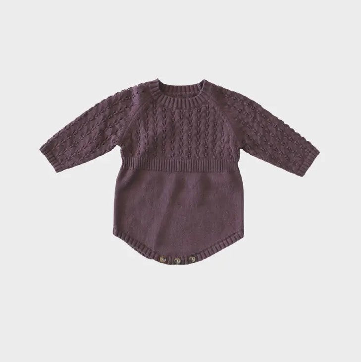 Organic Cotton Baby Knit Sweater Romper - Plum