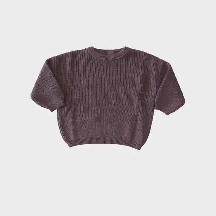 Kids Chunky Knit Organic Cotton Sweater - Plum