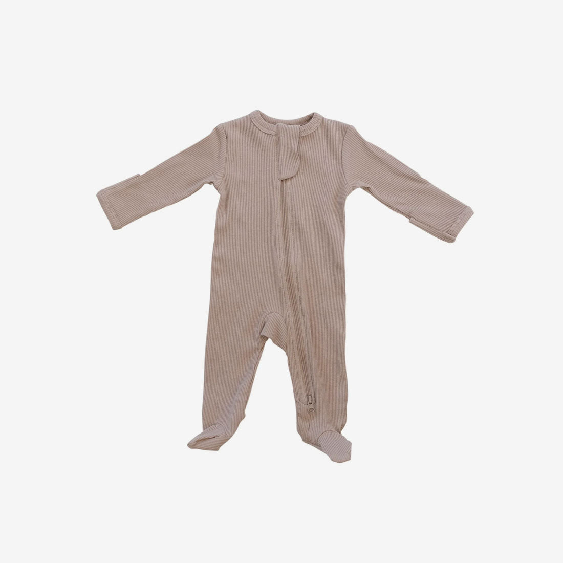 Organic Cotton Rib Zipper Footed One-Piece Romper - Pale Pink
