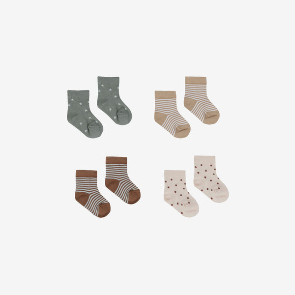 Organic Cotton Print Socks 4-Pack - Stripes+Stars+Dots