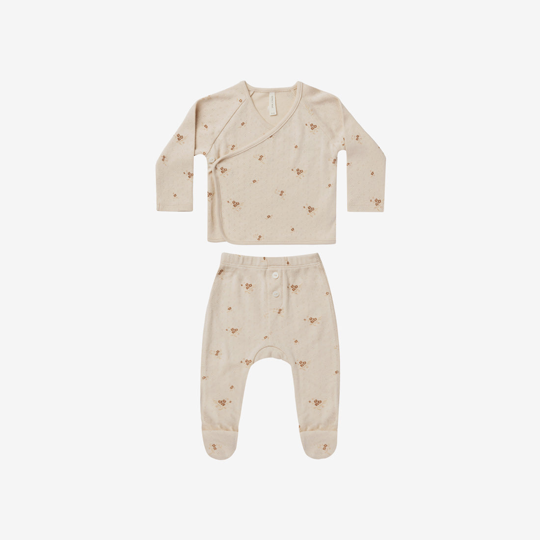 Organic Pointelle Wrap Top + Footed Pant Set - Ditsy Clay