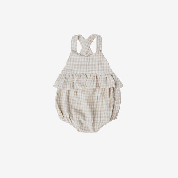Penny Organic Double Gauze S/L Romper - Silver Gingham