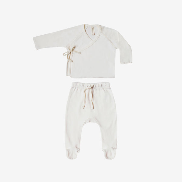 Organic Brushed Jersey Wrap Top + Footed Pant Set - Ivory
